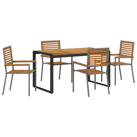 Garten Essgruppe 5 pcs Grau und Holz Poly-Rattan