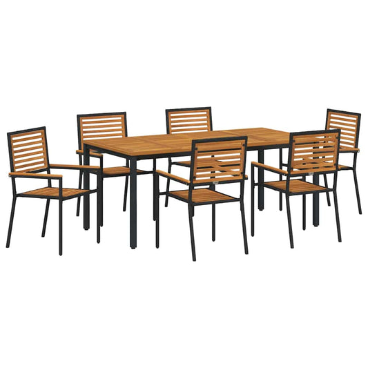 Garten Essgruppe 7 pcs Schwarz und Holz Poly-Rattan