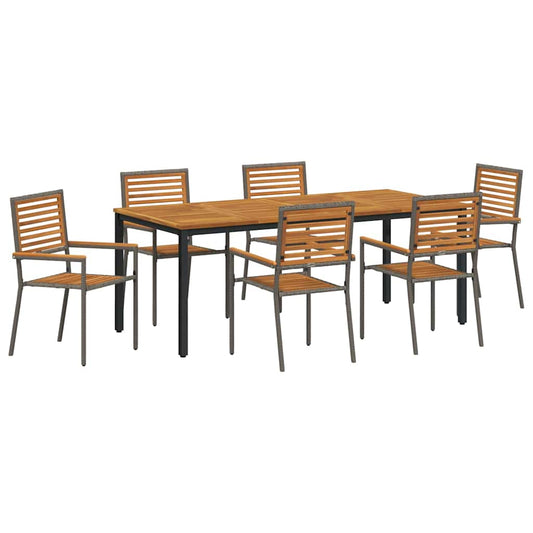 Garten Essgruppe 7 pcs Grau und Braun Poly-Rattan