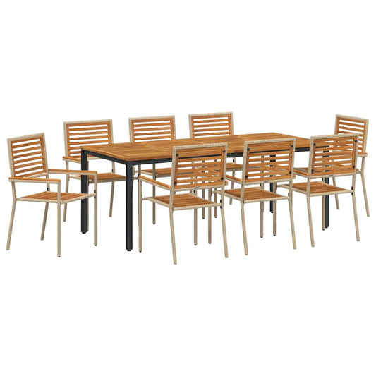 Garten Essgruppe 9 pcs Beige Poly-Rattan