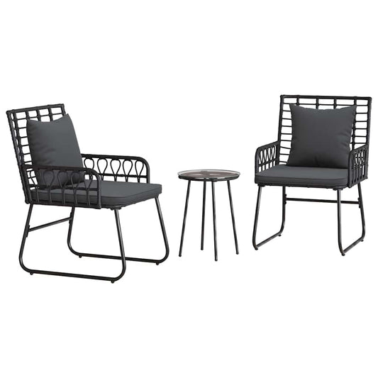 Garten Essgruppe 3 pcs Schwarz und Anthrazit Poly-Rattan, Stahl