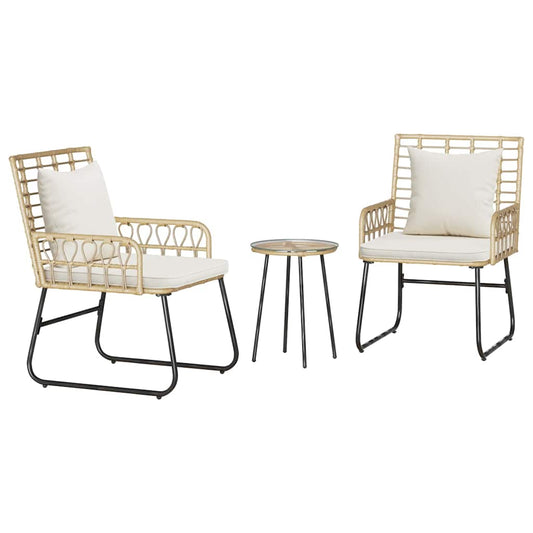 Garten Essgruppe 3 pcs Braun und Creme Poly-Rattan, Stahl