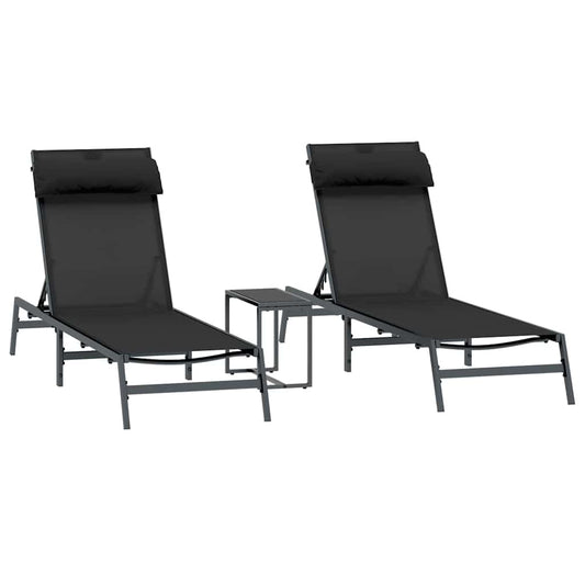 Sonnenliegen mit Tisch 2-Person 3 pcs Schwarz und Anthrazit