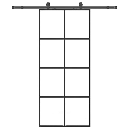 Schiebetür mit Beschlag Schwarz 90x205 cm ESG-Glas