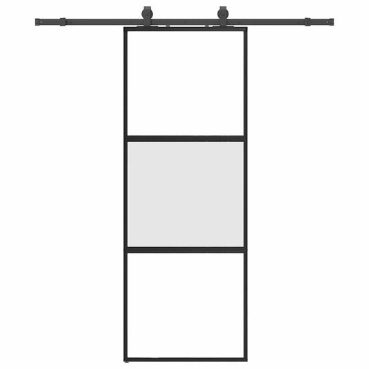 Schiebetür mit Beschlag Schwarz 76x205 cm Hartglas