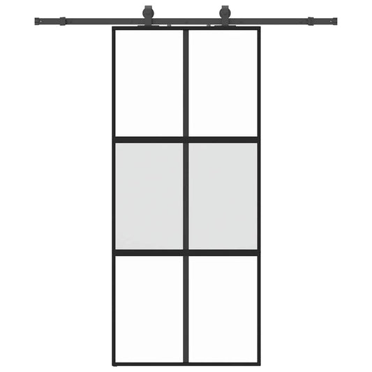 Schiebetür mit Beschlag Schwarz 90x205 cm Hartglas