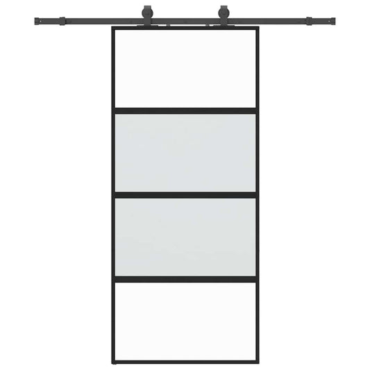 Schiebetür mit Beschlag Schwarz 90x205 cm Hartglas