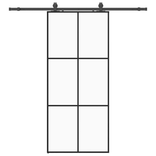 Schiebetür mit Beschlag Schwarz 90x205 cm ESG-Glas