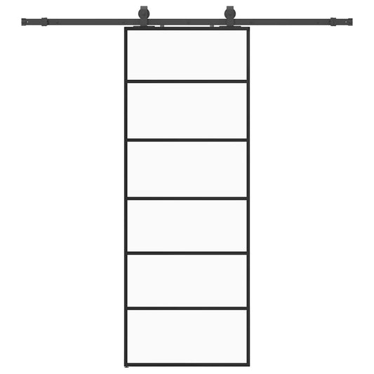 Schiebetür mit Beschlag Schwarz 76x205 cm ESG-Glas