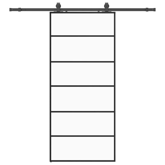 Schiebetür mit Beschlag Schwarz 90x205 cm ESG-Glas