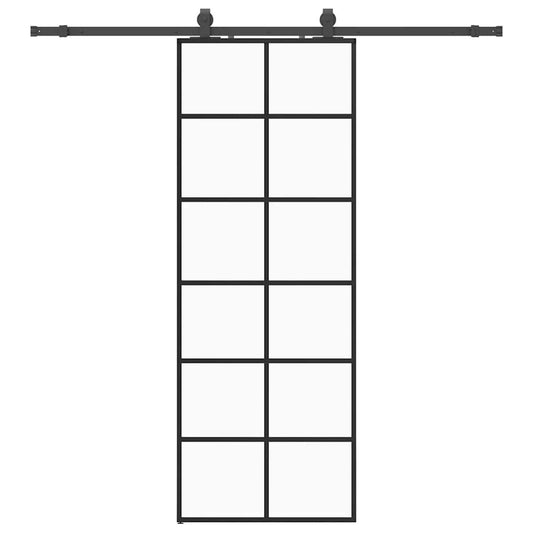 Schiebetür mit Beschlag Schwarz 76x205 cm ESG-Glas