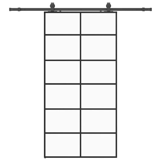 Schiebetür mit Beschlag Schwarz 102x205 cm ESG-Glas
