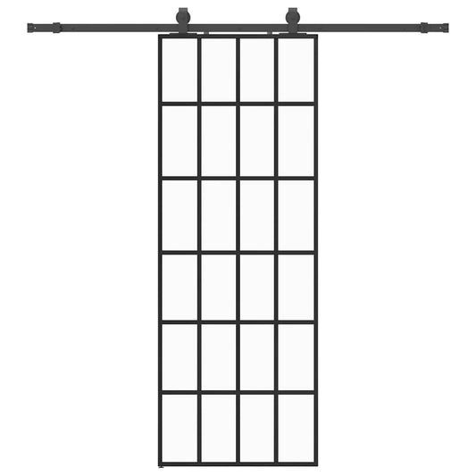 Schiebetür mit Beschlag Schwarz 76x205 cm ESG-Glas