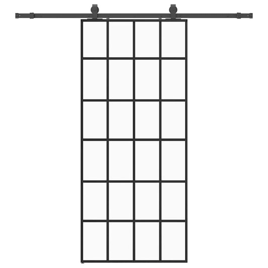 Schiebetür mit Beschlag Schwarz 90x205 cm ESG-Glas