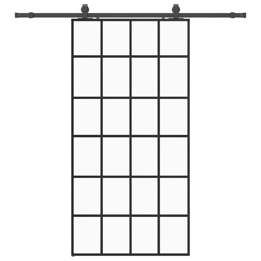 Schiebetür mit Beschlag Schwarz 102x205 cm ESG-Glas