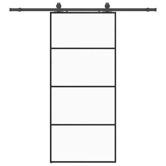 Schiebetür mit Beschlag Schwarz 90x205 cm ESG-Glas
