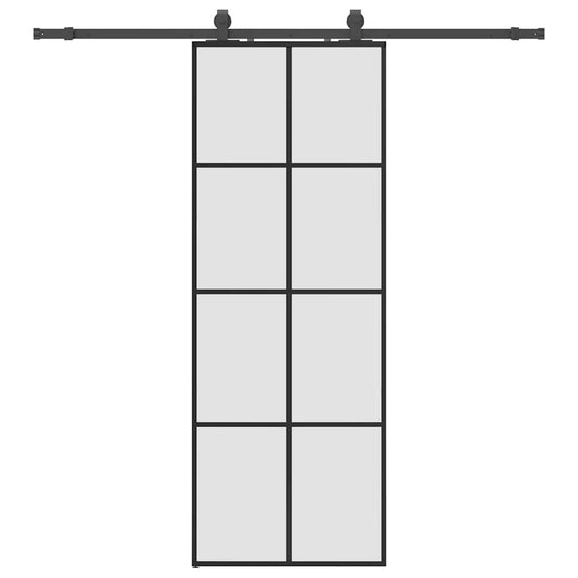 Schiebetür mit Beschlag Schwarz 76x205 cm ESG-Glas