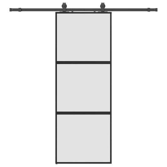 Schiebetür mit Beschlag Schwarz 76x205 cm Hartglas