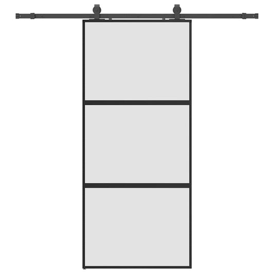 Schiebetür mit Beschlag Schwarz 90x205 cm Hartglas