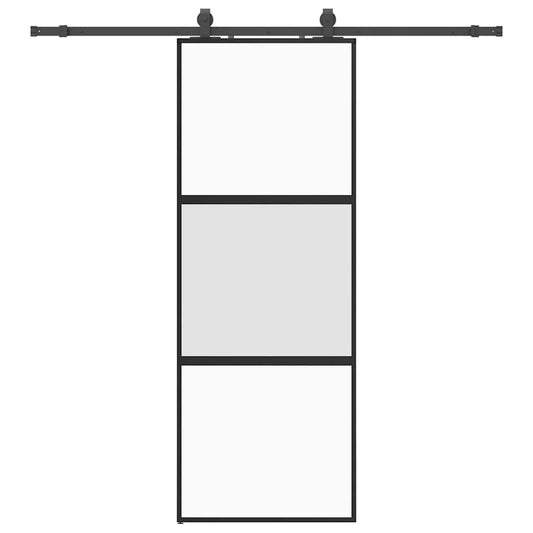 Schiebetür mit Beschlag Schwarz 76x205 cm Hartglas