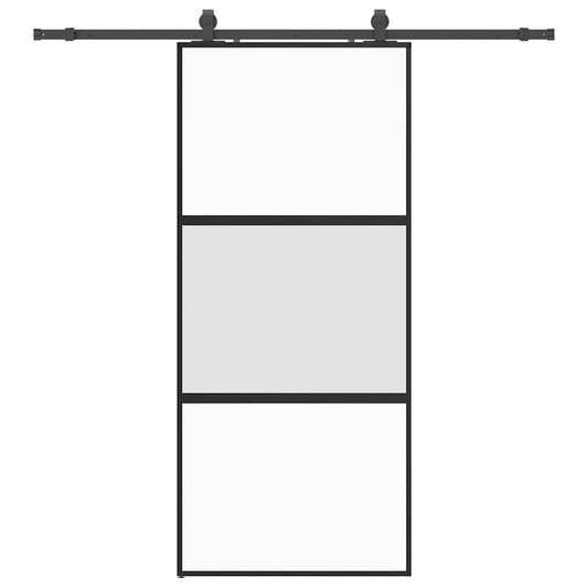 Schiebetür mit Beschlag Schwarz 90x205 cm Hartglas
