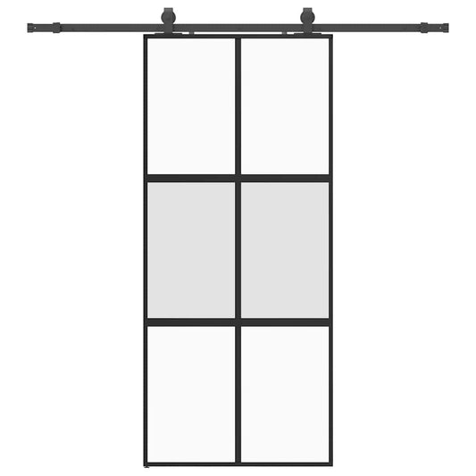 Schiebetür mit Beschlag Schwarz 90x205 cm Hartglas