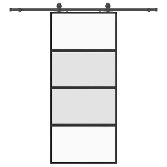 Schiebetür mit Beschlag Schwarz 90x205 cm Hartglas