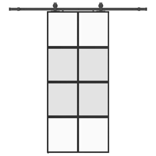 Schiebetür mit Beschlag Schwarz 90x205 cm Hartglas