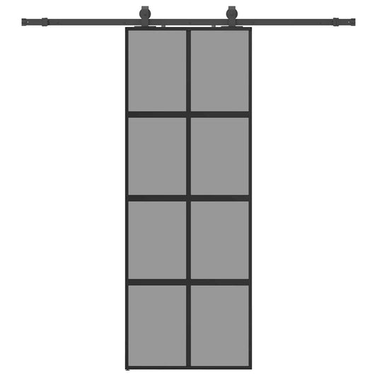 Schiebetür mit Beschlag Schwarz 76x205 cm Hartglas
