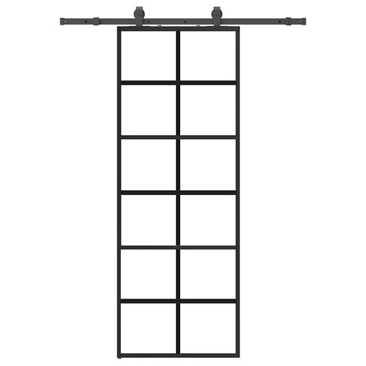 Schiebetür mit Beschlag Schwarz 76x205 cm ESG-Glas