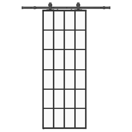 Schiebetür mit Beschlag Schwarz 76x205 cm ESG-Glas