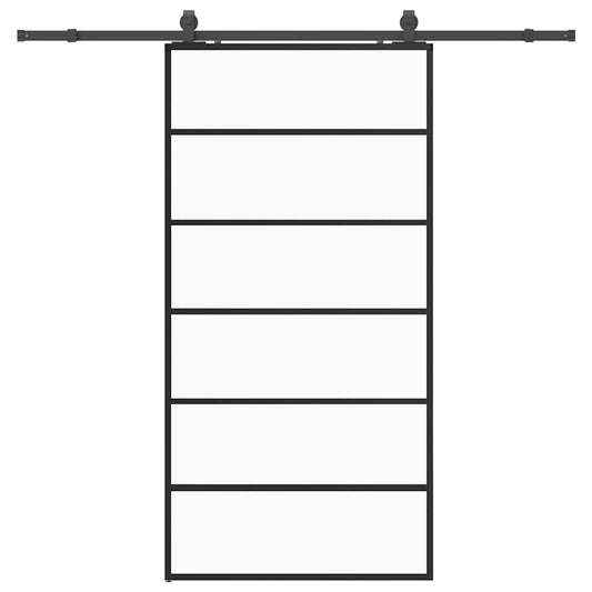 Schiebetür mit Beschlag Schwarz 102x205 cm ESG-Glas