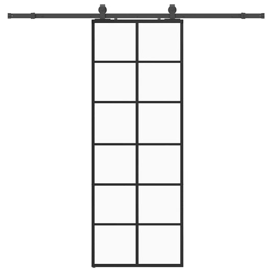 Schiebetür mit Beschlag Schwarz 76x205 cm ESG-Glas