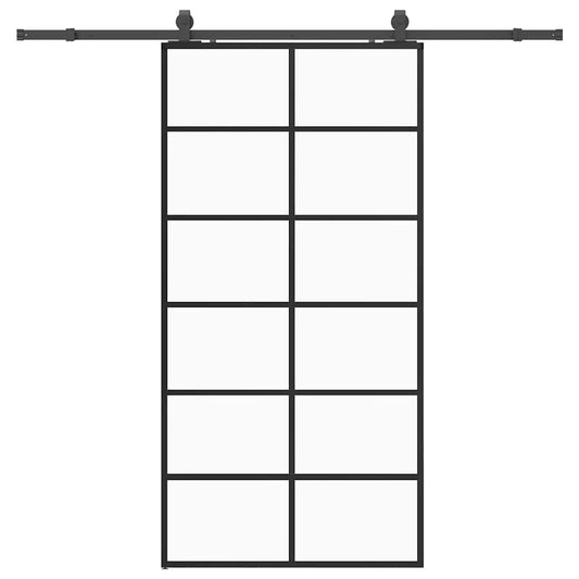 Schiebetür mit Beschlag Schwarz 102x205 cm ESG-Glas