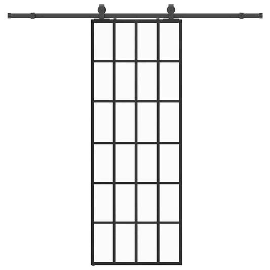 Schiebetür mit Beschlag Schwarz 76x205 cm ESG-Glas