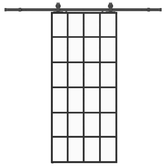 Schiebetür mit Beschlag Schwarz 90x205 cm ESG-Glas