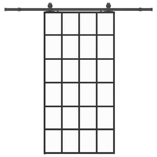 Schiebetür mit Beschlag Schwarz 102x205 cm ESG-Glas