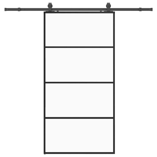 Schiebetür mit Beschlag Schwarz 102,5x205 cm ESG-Glas