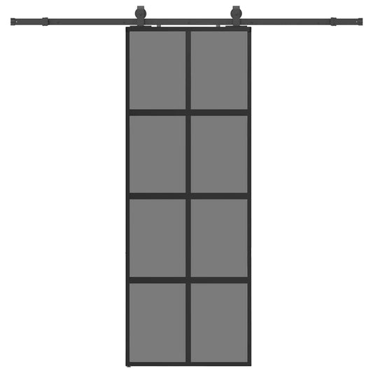 Schiebetür mit Beschlag Schwarz 76x205 cm Hartglas