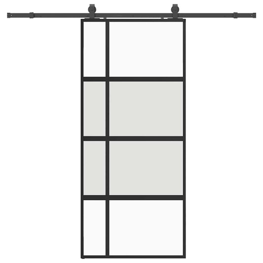 Schiebetür mit Beschlag Schwarz 90x205 cm Hartglas