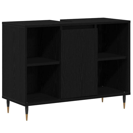 Badezimmerschrank mit Tür Schwarz 80 x 33 x 60 cm Holzwerkstoff