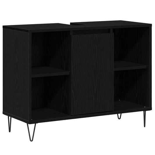 Badezimmerschrank mit Tür Schwarz 80 x 33 x 60 cm Holzwerkstoff