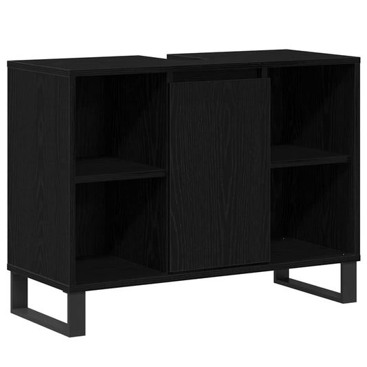 Badezimmerschrank mit Tür Schwarz 80 x 33 x 60 cm Holzwerkstoff
