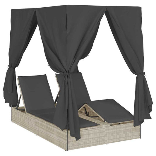 Doppelte Sonnenliege mit Dach Hellgrau 205 x 129 x 200 cm