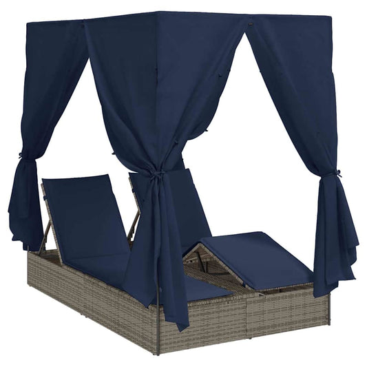 Doppelte Sonnenliege mit Dach Grau 205 x 129 x 200 cm PE Rattan