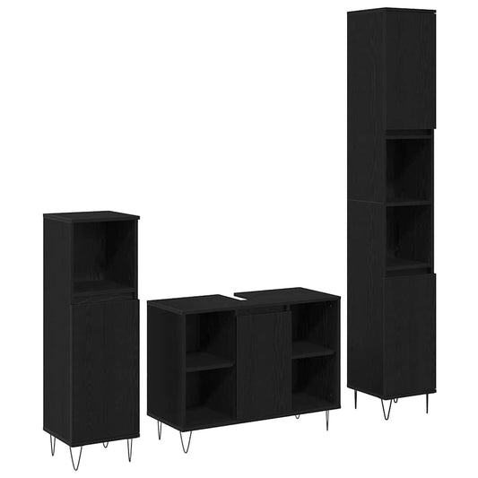 Badezimmer Möbel Set mit Speicher 3 pcs Schwarz Eichen-Optik