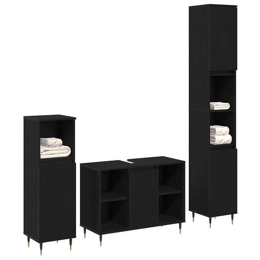 Badezimmermöbel Set 3 pcs Schwarz Eichen-Optik 30 x 30 x 180 cm