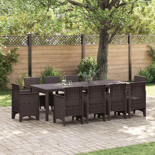 Garten Essgruppe 11 pcs Braun Polt Rattan