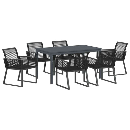 Garten Essgruppe 7 pcs Schwarz Stahl und Poly-Rattan
