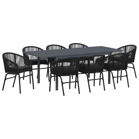 Garten Essgruppe 9 pcs Schwarz Poly Rattan
